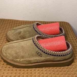 UGG Women's Sz 11 Brown Suede Slip-On Slippers Faux Fur Lined Comfort